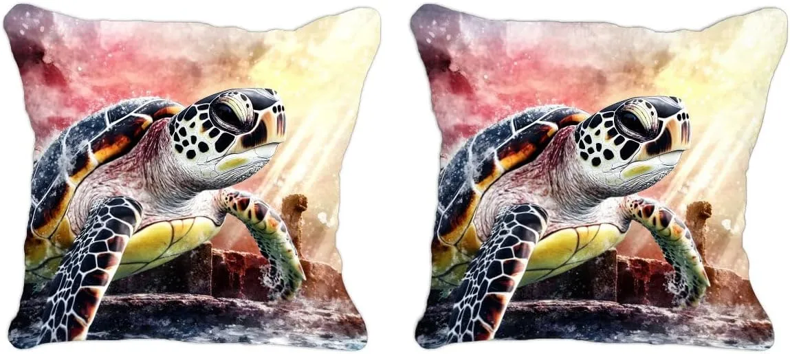 Throw Pillow Cover Sea Turtle Ocean Theme Hawksbill Turtle Near a Shipwreck at Twilight Pattern Wildlife Decor Lumbar Pillow Case Cushion for Sofa Couch Bed Standard Queen Size 12x12in DyaUoW