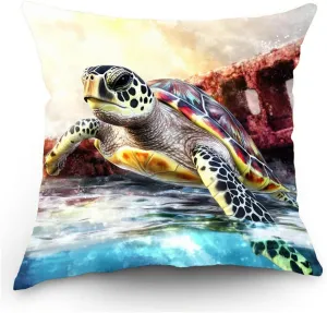 Throw Pillow Cover Sea Turtle Ocean Theme Hawksbill Turtle Near a Shipwreck at Twilight Pattern Wildlife Decor Lumbar Pillow Case Cushion for Sofa Couch Bed Standard Queen Size 12x12in nlHF6t