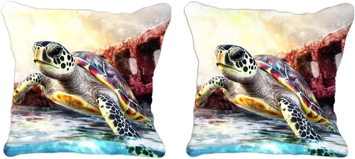 Throw Pillow Cover Sea Turtle Ocean Theme Hawksbill Turtle Near a Shipwreck at Twilight Pattern Wildlife Decor Lumbar Pillow Case Cushion for Sofa Couch Bed Standard Queen Size 12x12in nlHF6t