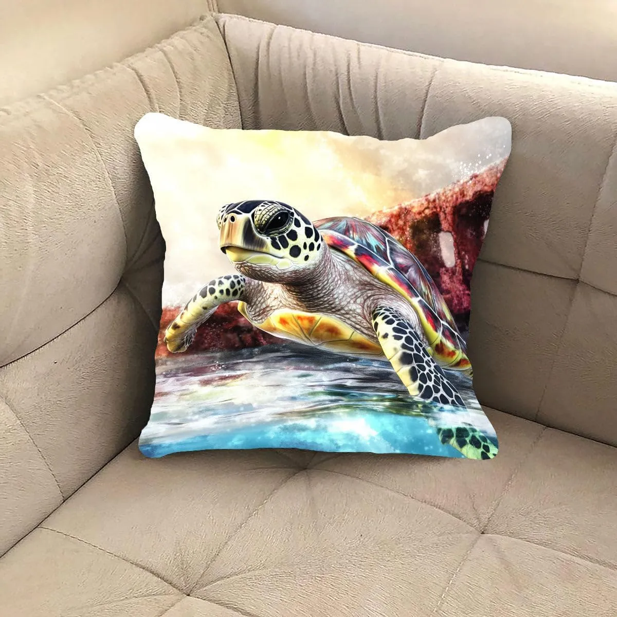 Throw Pillow Cover Sea Turtle Ocean Theme Hawksbill Turtle Near a Shipwreck at Twilight Pattern Wildlife Decor Lumbar Pillow Case Cushion for Sofa Couch Bed Standard Queen Size 12x12in nlHF6t