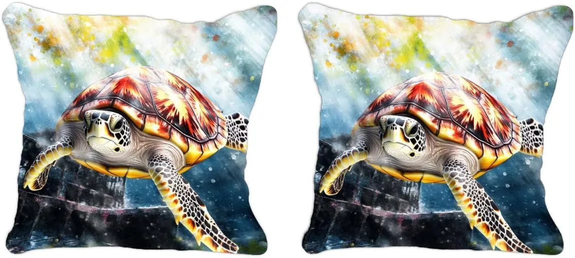 Throw Pillow Cover Sea Turtle Ocean Theme Hawksbill Turtle Near a Shipwreck at Twilight Pattern Wildlife Decor Lumbar Pillow Case Cushion for Sofa Couch Bed Standard Queen Size 12x12in Ox1Xmr