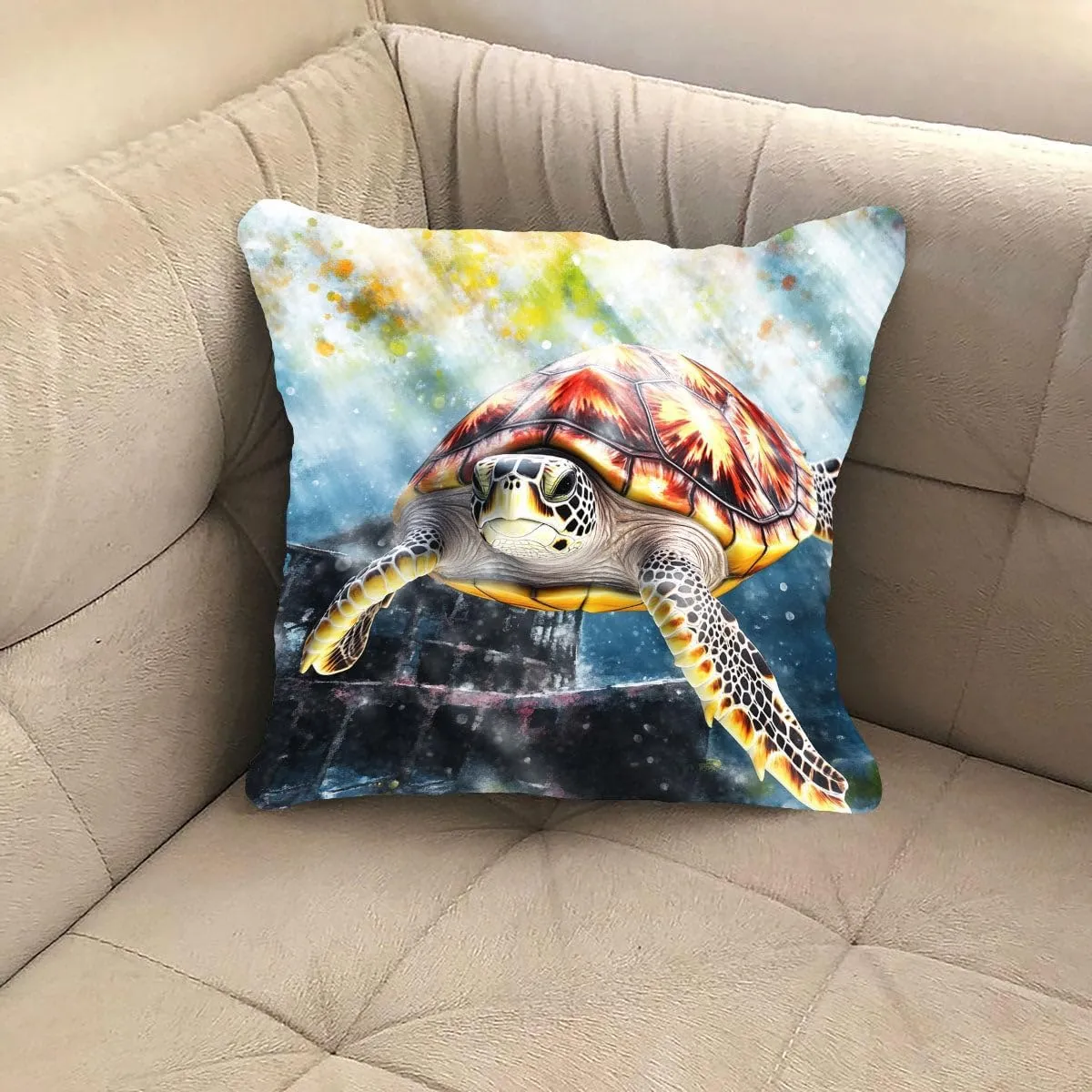 Throw Pillow Cover Sea Turtle Ocean Theme Hawksbill Turtle Near a Shipwreck at Twilight Pattern Wildlife Decor Lumbar Pillow Case Cushion for Sofa Couch Bed Standard Queen Size 12x12in Ox1Xmr