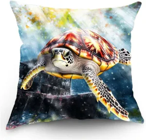 Throw Pillow Cover Sea Turtle Ocean Theme Hawksbill Turtle Near a Shipwreck at Twilight Pattern Wildlife Decor Lumbar Pillow Case Cushion for Sofa Couch Bed Standard Queen Size 12x12in Ox1Xmr