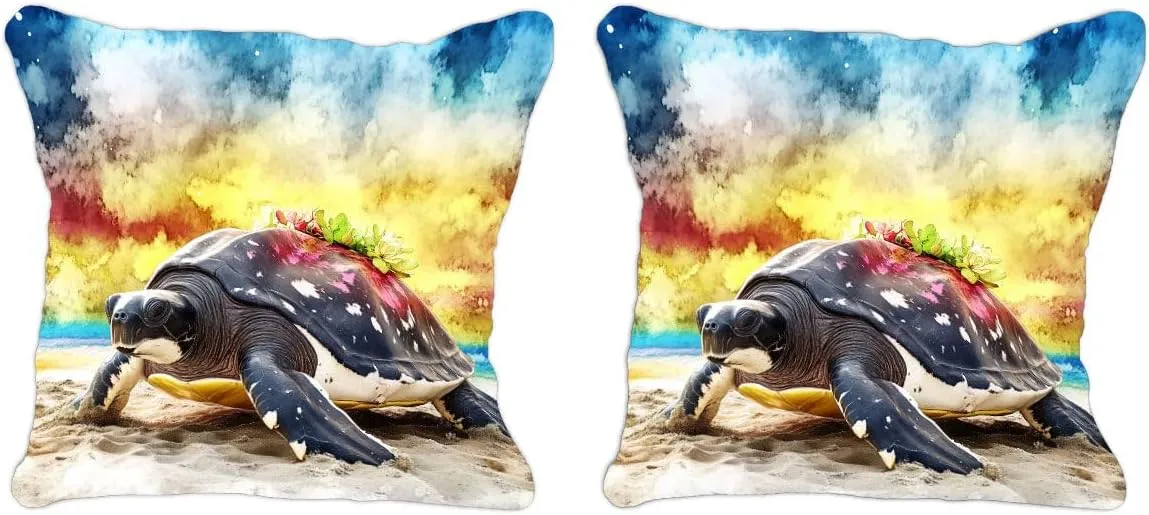Throw Pillow Cover Sea Turtle Ocean Theme Leatherback Turtle on a Sandy Beach at Dawn Pattern Wildlife Decor Lumbar Pillow Case Cushion for Sofa Couch Bed Standard Queen Size 12x12in ABmJi5