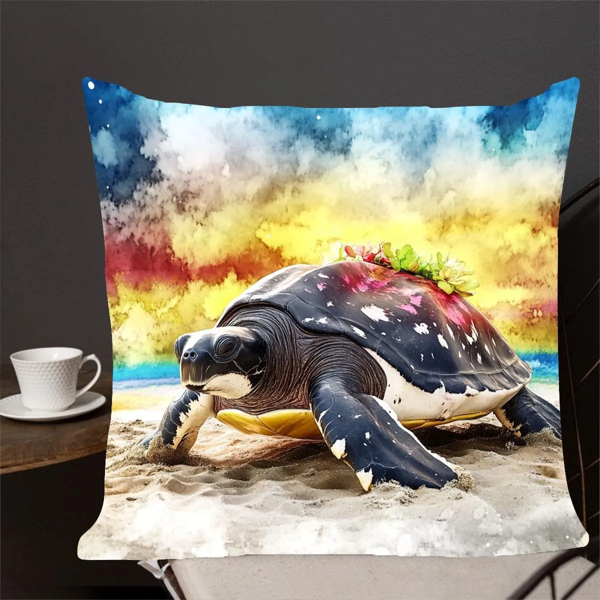 Throw Pillow Cover Sea Turtle Ocean Theme Leatherback Turtle on a Sandy Beach at Dawn Pattern Wildlife Decor Lumbar Pillow Case Cushion for Sofa Couch Bed Standard Queen Size 12x12in ABmJi5