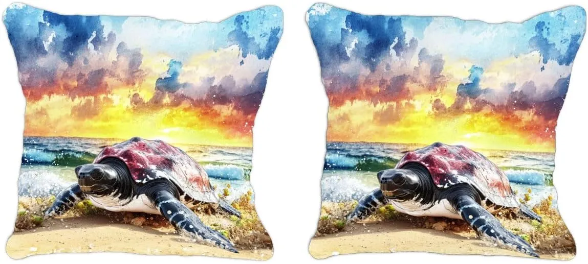Throw Pillow Cover Sea Turtle Ocean Theme Leatherback Turtle on a Sandy Beach at Dawn Pattern Wildlife Decor Lumbar Pillow Case Cushion for Sofa Couch Bed Standard Queen Size 12x12in KLPf8w