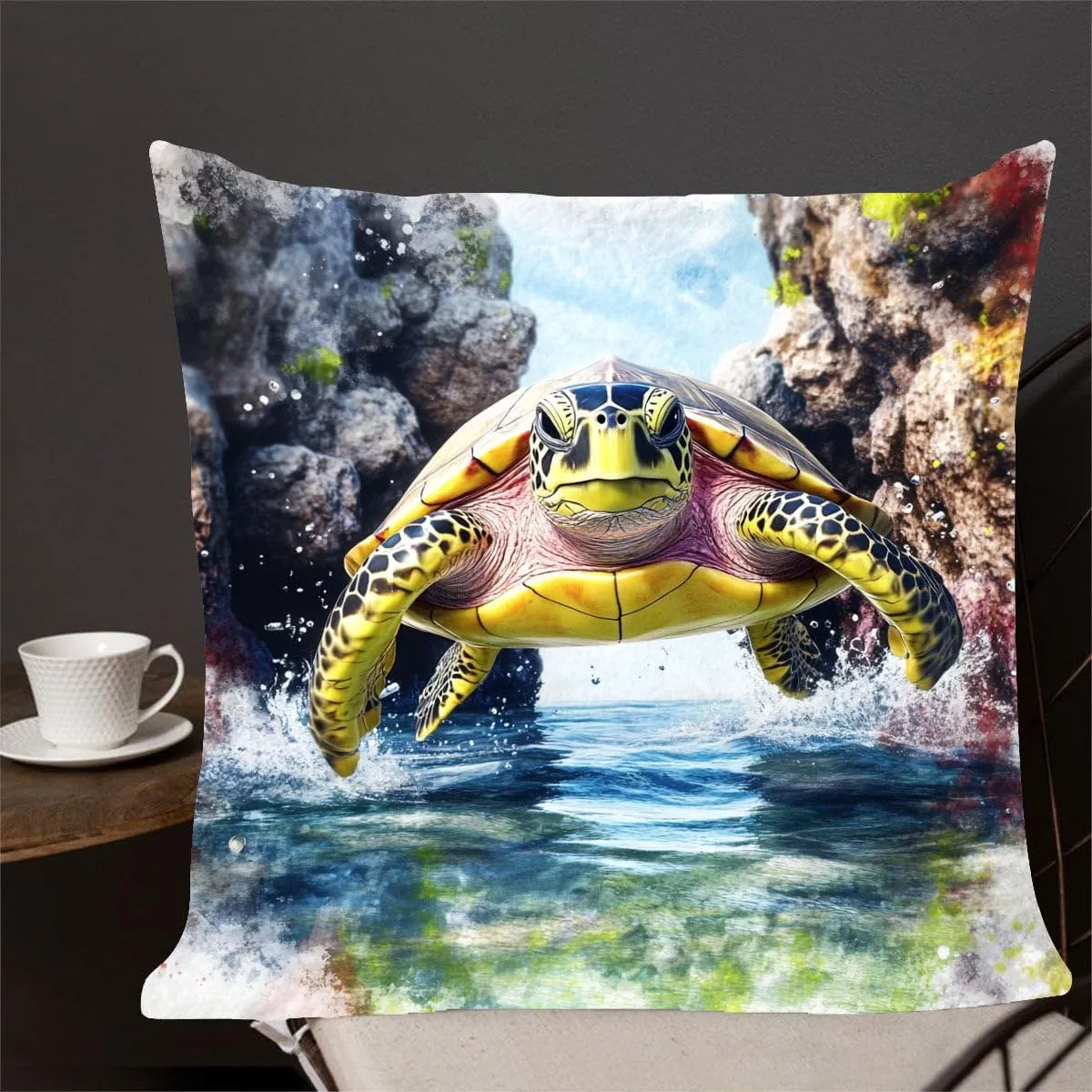 Throw Pillow Cover Sea Turtle Ocean Theme Olive Ridley Turtle in a Calm Bay Pattern Wildlife Decor Lumbar Pillow Case Cushion for Sofa Couch Bed Standard Queen Size 12x12in eYUVlJ