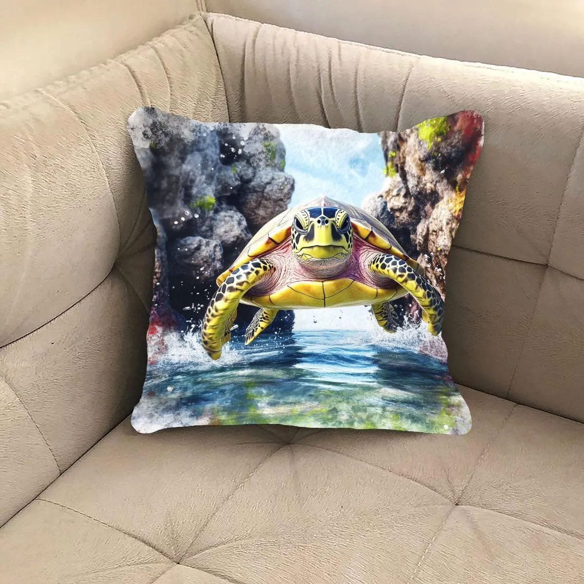 Throw Pillow Cover Sea Turtle Ocean Theme Olive Ridley Turtle in a Calm Bay Pattern Wildlife Decor Lumbar Pillow Case Cushion for Sofa Couch Bed Standard Queen Size 12x12in eYUVlJ