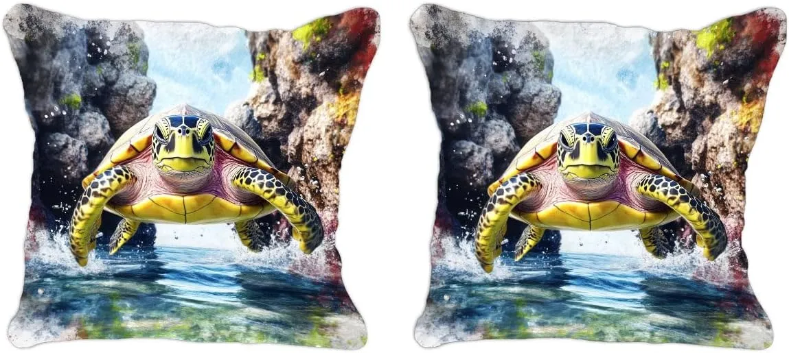 Throw Pillow Cover Sea Turtle Ocean Theme Olive Ridley Turtle in a Calm Bay Pattern Wildlife Decor Lumbar Pillow Case Cushion for Sofa Couch Bed Standard Queen Size 12x12in eYUVlJ