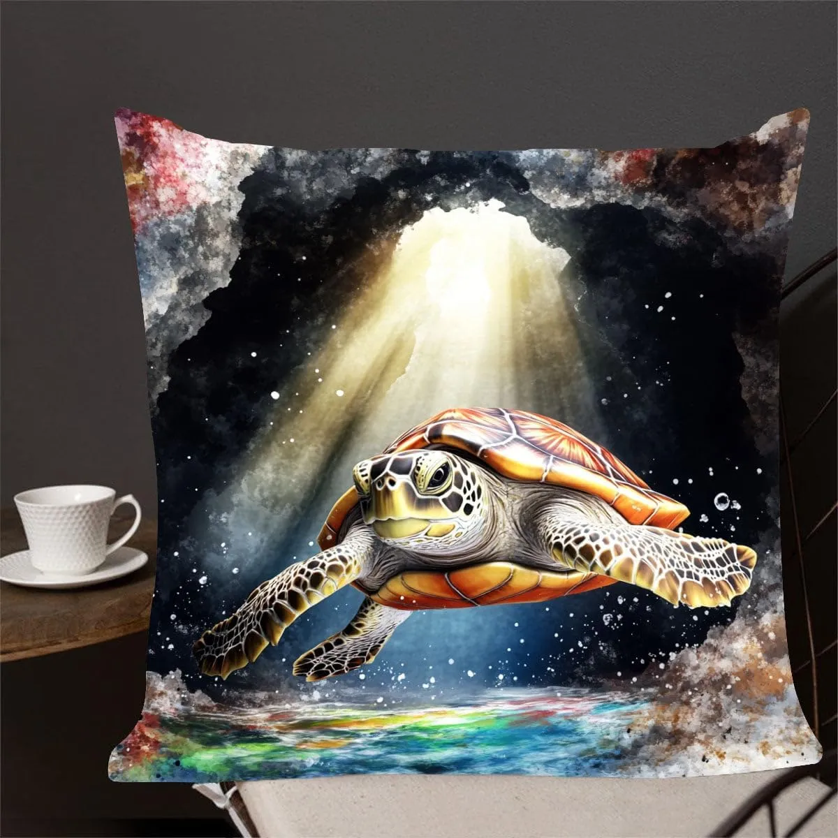 Throw Pillow Cover Sea Turtle Ocean Theme Olive Ridley Turtle Near a sea cave Pattern Wildlife Decor Lumbar Pillow Case Cushion for Sofa Couch Bed Standard Queen Size 12x12in 4gbE1l