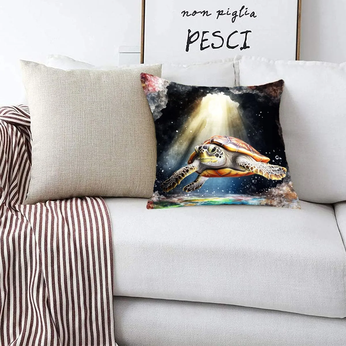 Throw Pillow Cover Sea Turtle Ocean Theme Olive Ridley Turtle Near a sea cave Pattern Wildlife Decor Lumbar Pillow Case Cushion for Sofa Couch Bed Standard Queen Size 12x12in 4gbE1l