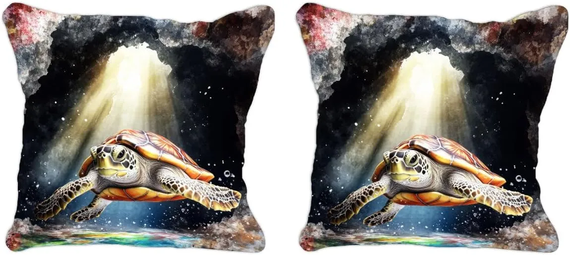 Throw Pillow Cover Sea Turtle Ocean Theme Olive Ridley Turtle Near a sea cave Pattern Wildlife Decor Lumbar Pillow Case Cushion for Sofa Couch Bed Standard Queen Size 12x12in 4gbE1l