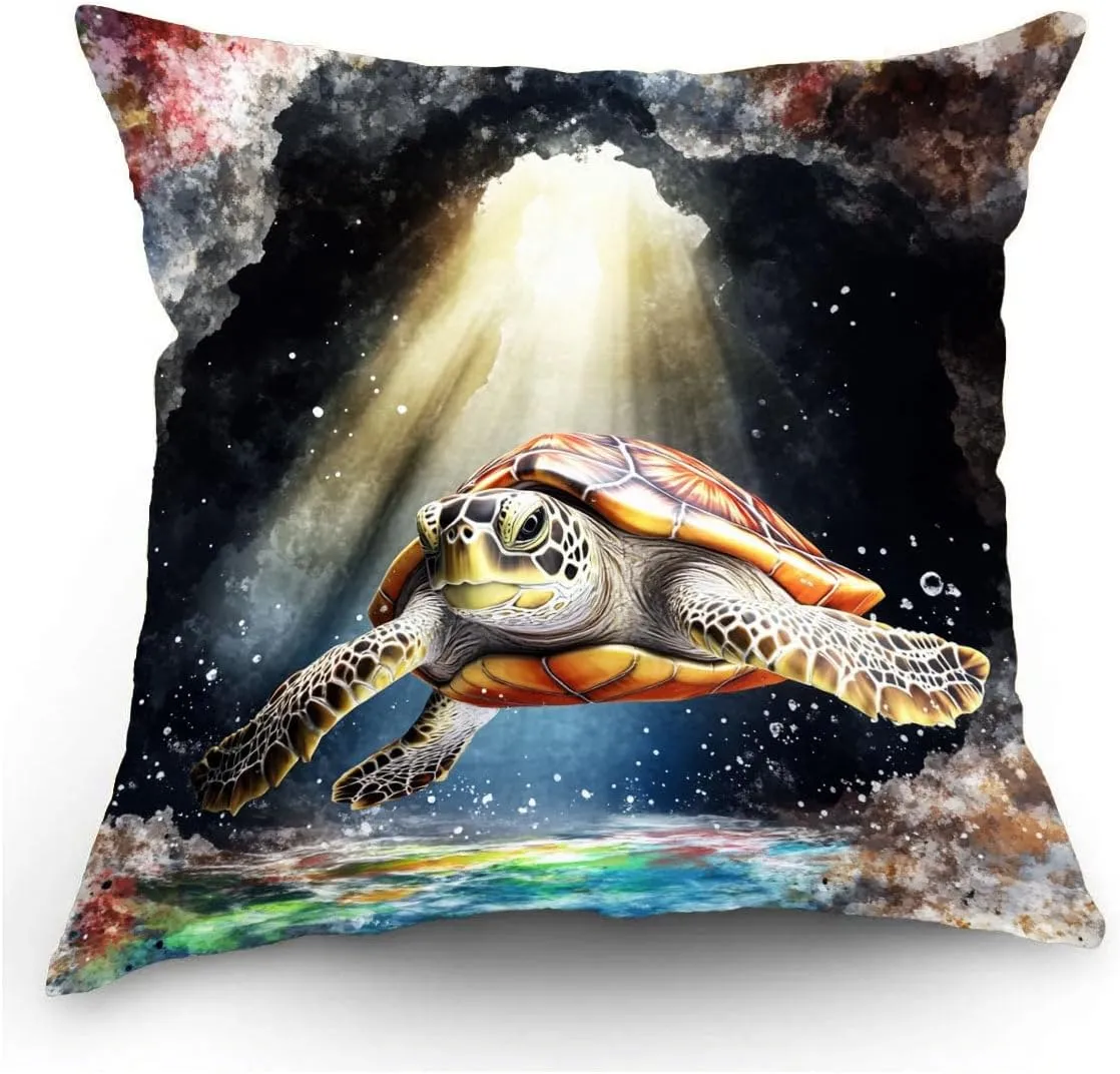 Throw Pillow Cover Sea Turtle Ocean Theme Olive Ridley Turtle Near a sea cave Pattern Wildlife Decor Lumbar Pillow Case Cushion for Sofa Couch Bed Standard Queen Size 12x12in 4gbE1l