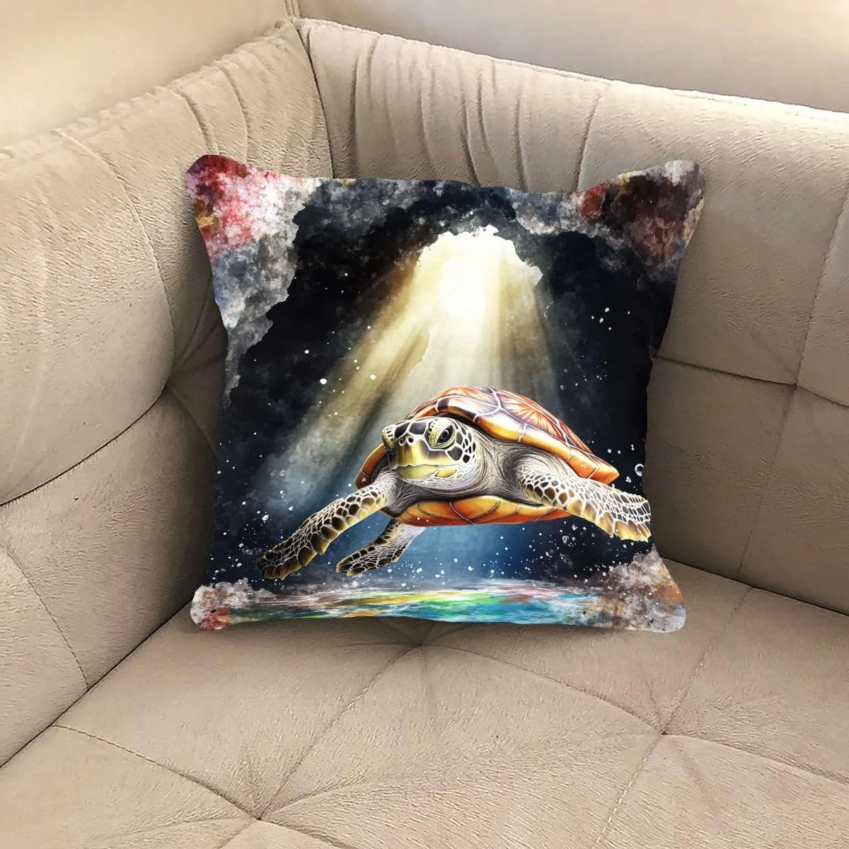Throw Pillow Cover Sea Turtle Ocean Theme Olive Ridley Turtle Near a sea cave Pattern Wildlife Decor Lumbar Pillow Case Cushion for Sofa Couch Bed Standard Queen Size 12x12in 4gbE1l