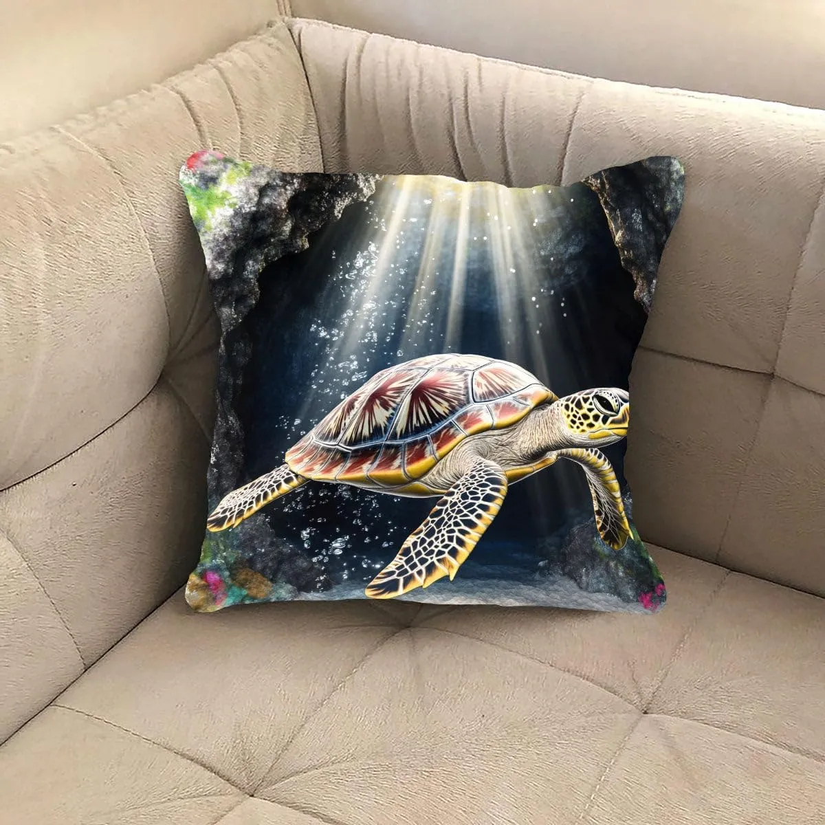 Throw Pillow Cover Sea Turtle Ocean Theme Olive Ridley Turtle Near a sea cave Pattern Wildlife Decor Lumbar Pillow Case Cushion for Sofa Couch Bed Standard Queen Size 12x12in o8ZFb9