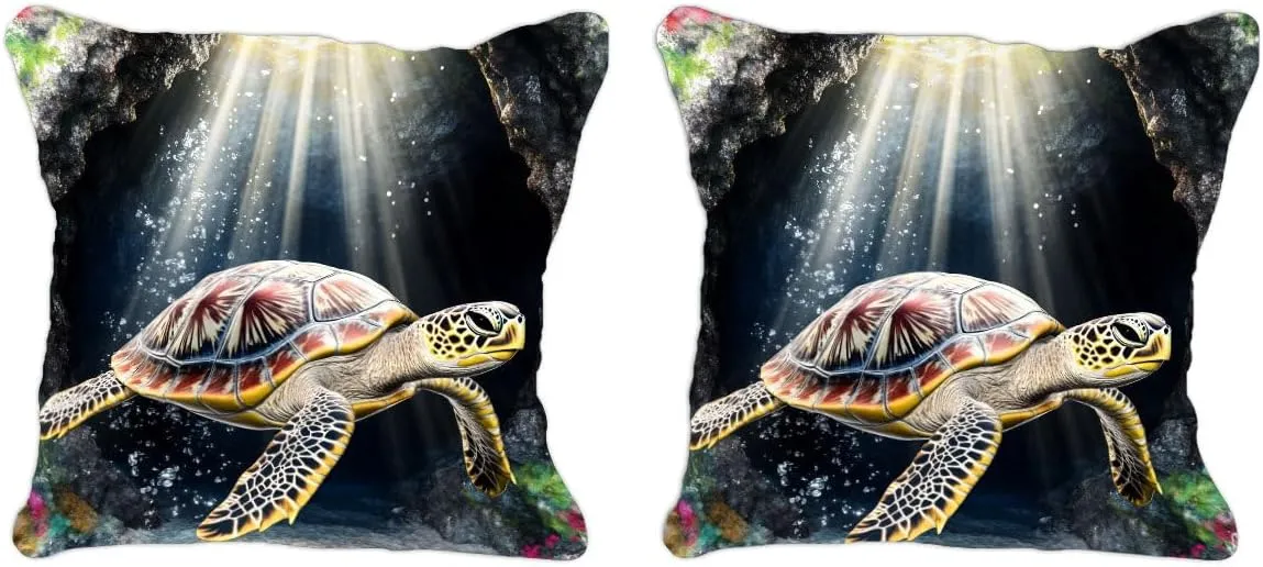 Throw Pillow Cover Sea Turtle Ocean Theme Olive Ridley Turtle Near a sea cave Pattern Wildlife Decor Lumbar Pillow Case Cushion for Sofa Couch Bed Standard Queen Size 12x12in o8ZFb9