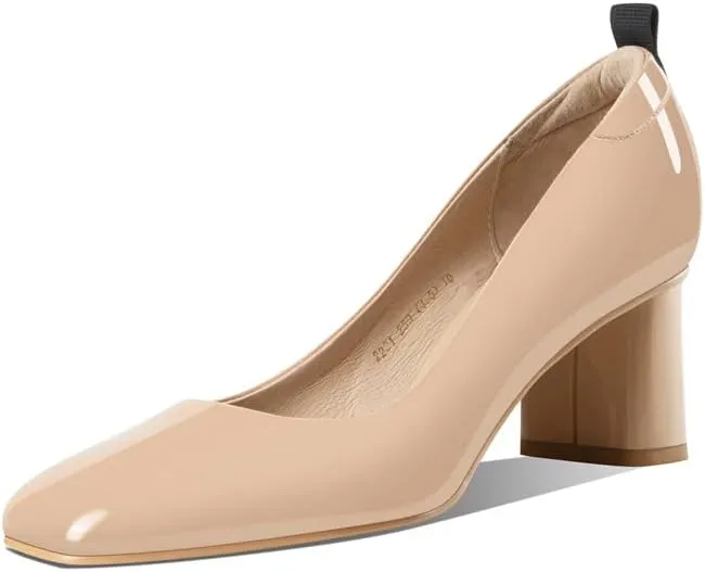 TinaCus Glossy Patent Leather Handmade Sqaure Toe Mid Chunky Heels Women's Casual Pumps Shoes