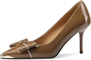 TinaCus Glossy Patent Leather Women's Pointed Toe Handmade Bowknot Stiletto High Heels Trendy Pumps Shoes