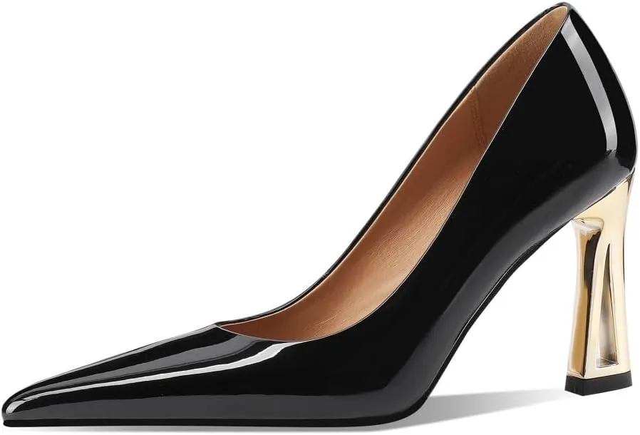TinaCus Glossy Patent Leather Women's Pointed Toe Handmade High Heels Office Lady Pumps Shoes