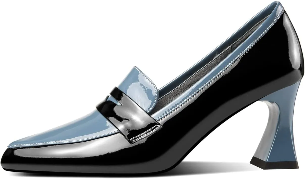 TinaCus Women's Handmade Glossy Patent Leather Spool Heel Pointy Toe Pumps with Modern Assorted Color