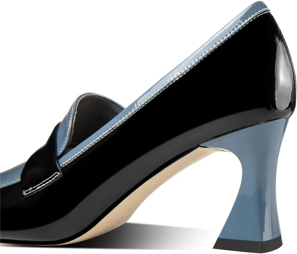 TinaCus Women's Handmade Glossy Patent Leather Spool Heel Pointy Toe Pumps with Modern Assorted Color