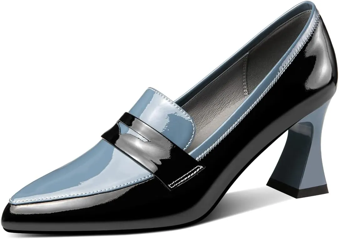 TinaCus Women's Handmade Glossy Patent Leather Spool Heel Pointy Toe Pumps with Modern Assorted Color