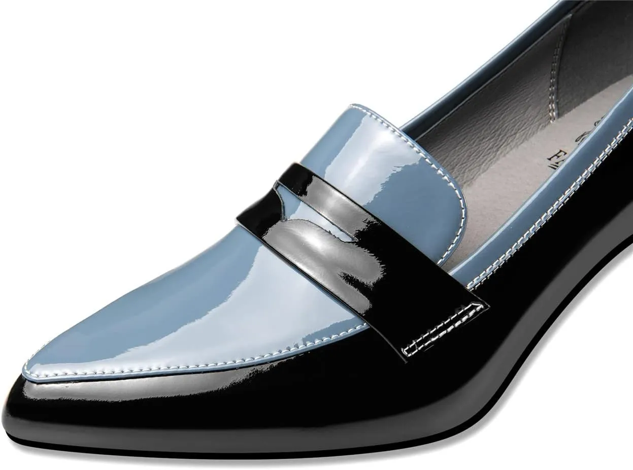 TinaCus Women's Handmade Glossy Patent Leather Spool Heel Pointy Toe Pumps with Modern Assorted Color