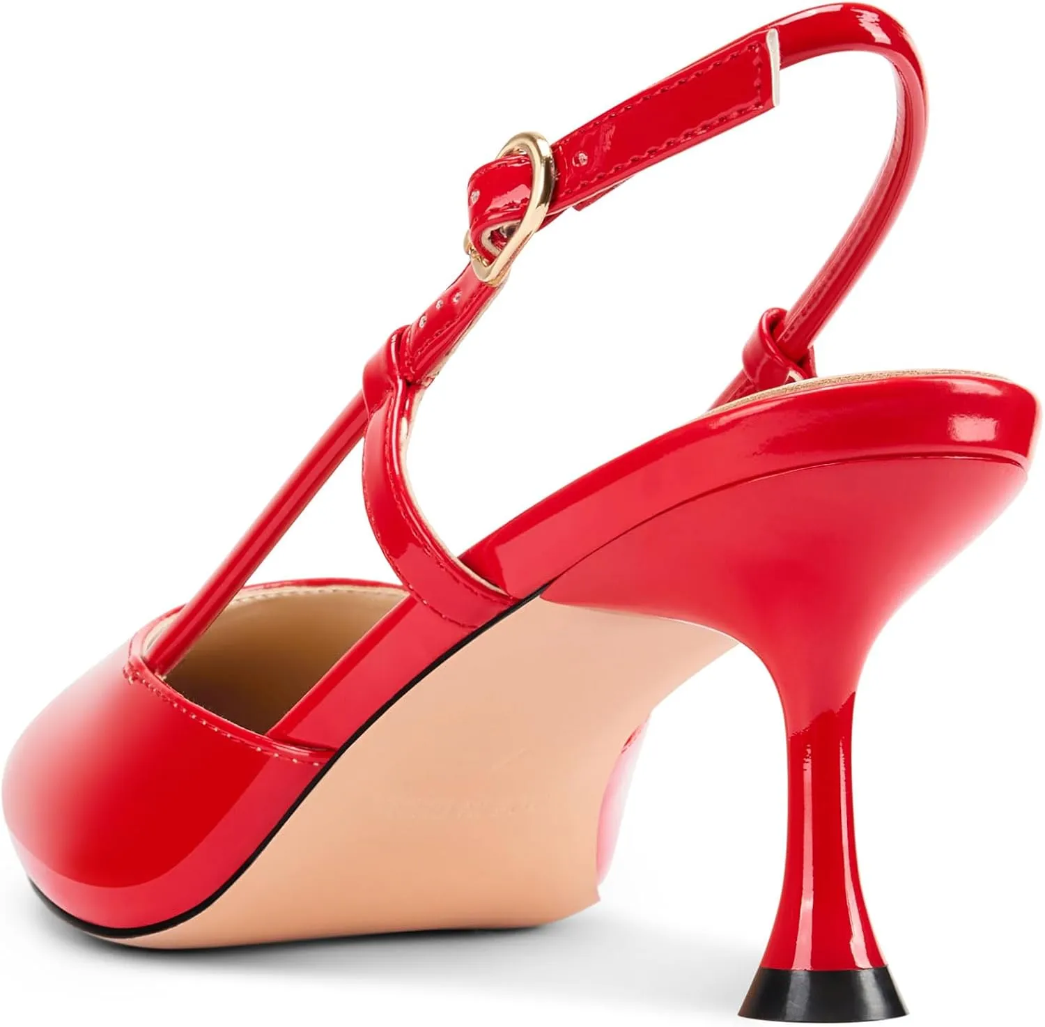 TNYNFBEB Womens Close Pointed Toe Mid Kitten Heel Pumps Shoes Slip-on Slingback Buckle Prom Party Dress Basic Classic Patent Leather 2.6 Inches Heels