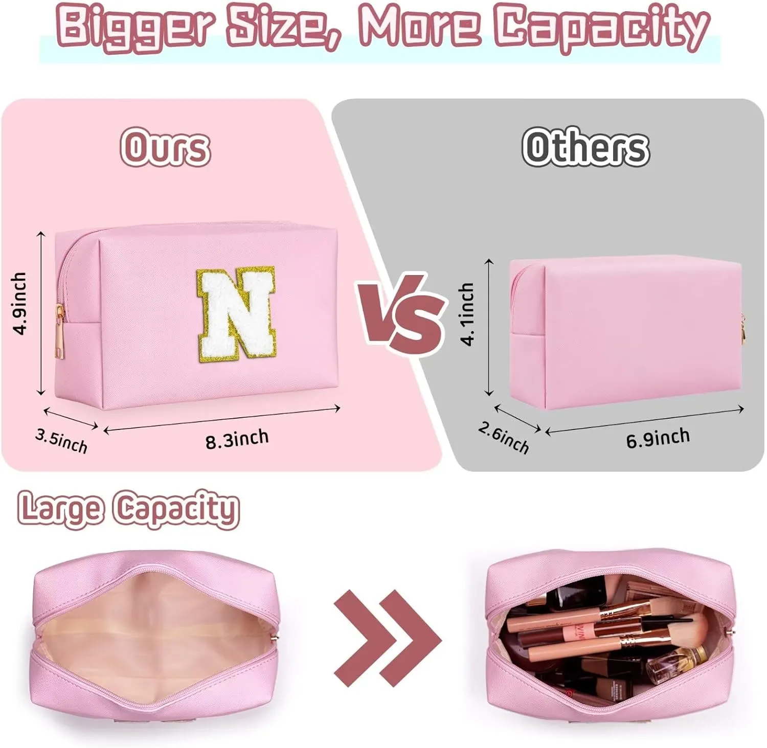 TOPEAST Women's Pink Waterproof Travel Toiletry Bag, Cute Monogrammed Makeup Pouch, Personalized Gift for Girlfriend, Wife, Valentine's Day, Anniversary, Preppy