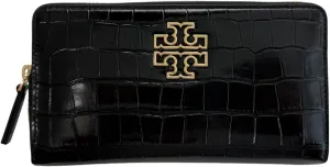Tory Burch 145345 Britten Embossed Black With Gold Hardware Leather Women's Zip Continental Wallet