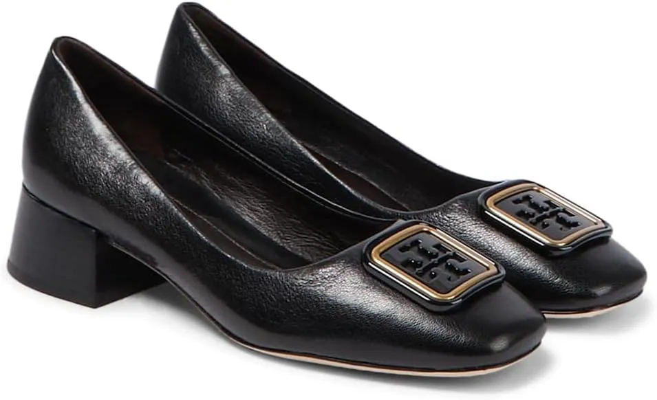 Tory Burch Georgia Women's Black Leather Logo Pumps Shoes