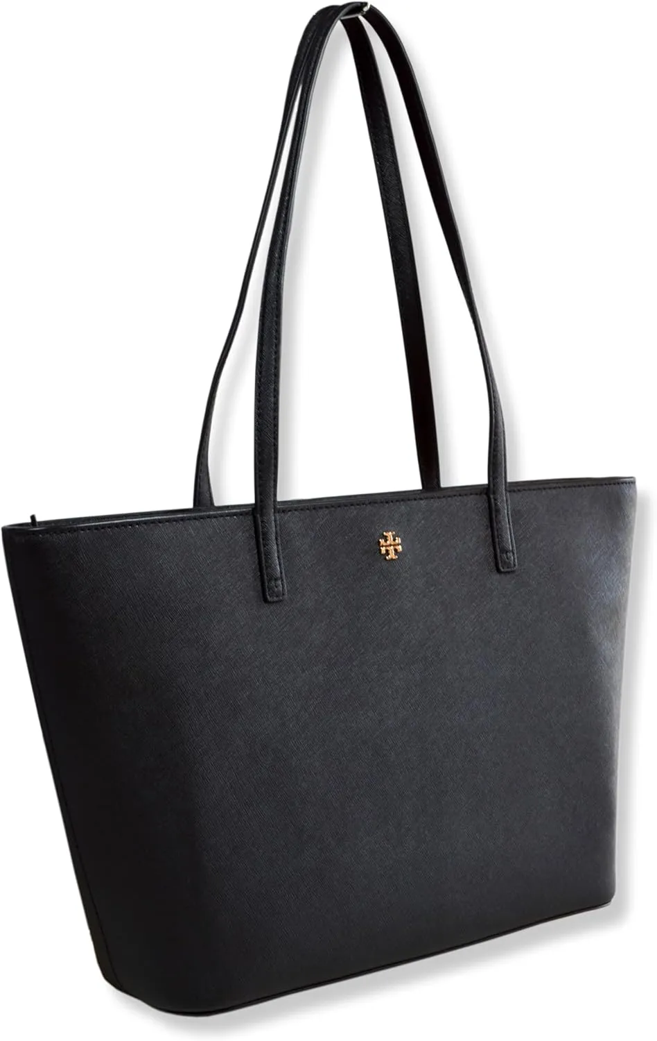 Tory Burch Womens Emerson Leather Women's Small Tote Handbag Purse, (Black)