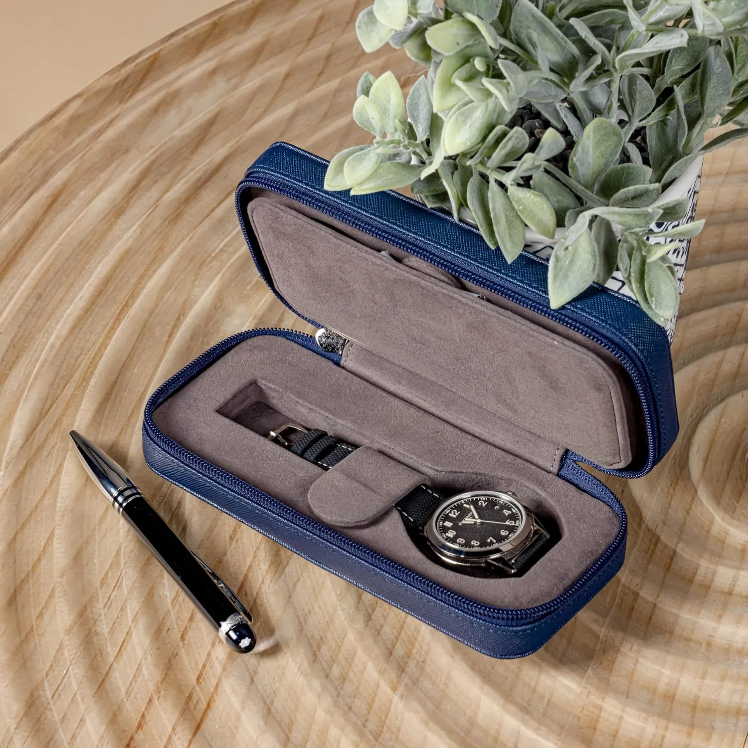 Travel Watch Case - Watch Leather Travel Case - Watch Case for Men - Modern (Blue)