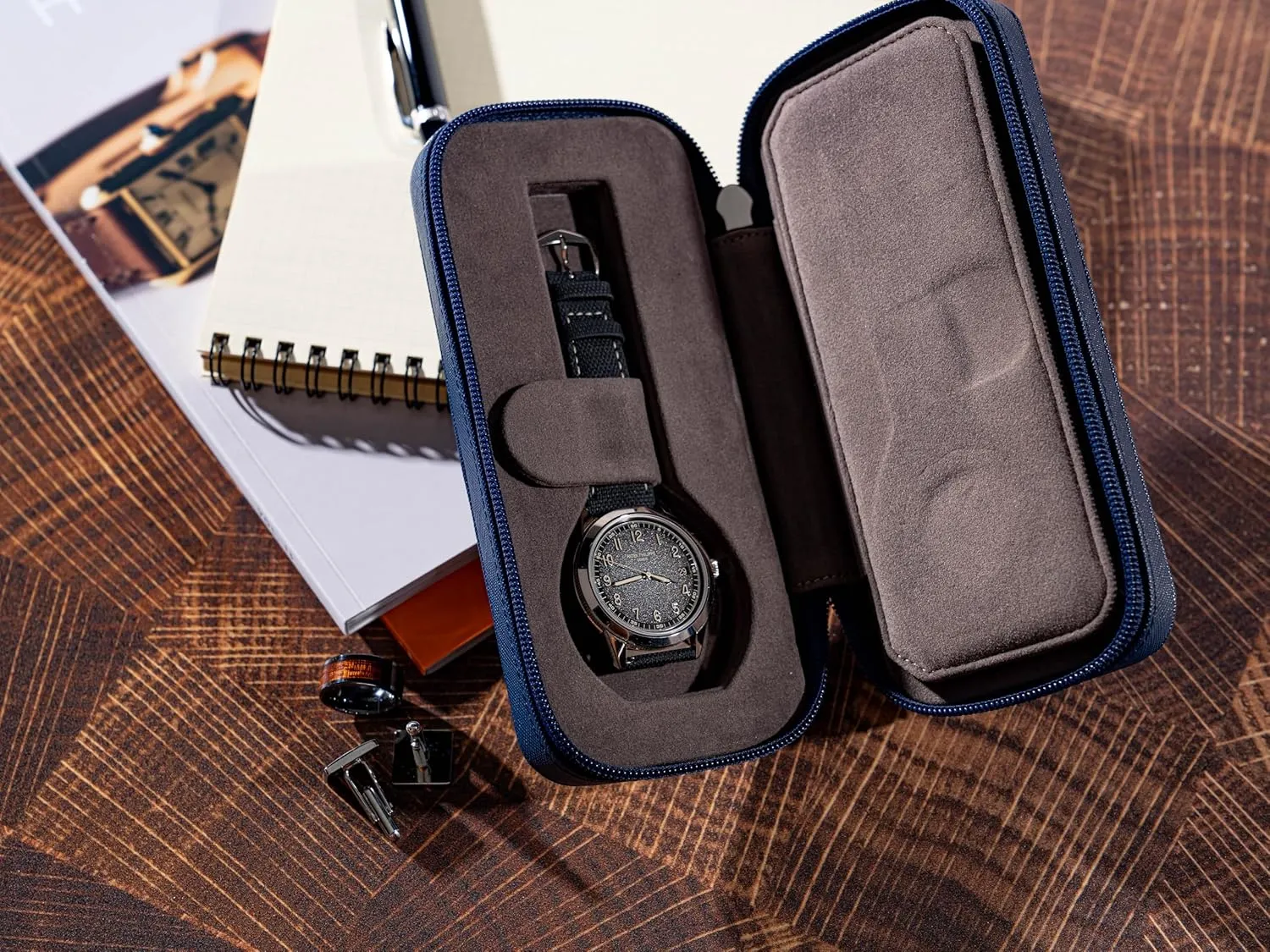 Travel Watch Case - Watch Leather Travel Case - Watch Case for Men - Modern (Blue)