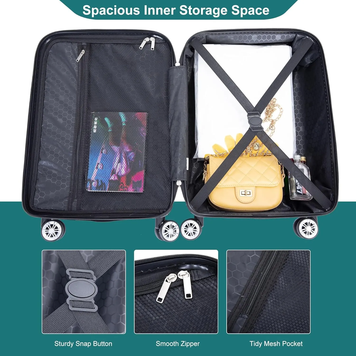 Travelhouse 4 Piece Luggage Sets Travel Suitcase, Large Capacity Lightweight Luggage Sets with TSA Lock & Spinner Wheels, Clearance Carry On Luggage Suitcase Set (DARK GREEN, 4 piece(14" 20'24"28"))