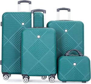 Travelhouse 4 Piece Luggage Sets Travel Suitcase, Large Capacity Lightweight Luggage Sets with TSA Lock & Spinner Wheels, Clearance Carry On Luggage Suitcase Set (DARK GREEN, 4 piece(14" 20'24"28"))