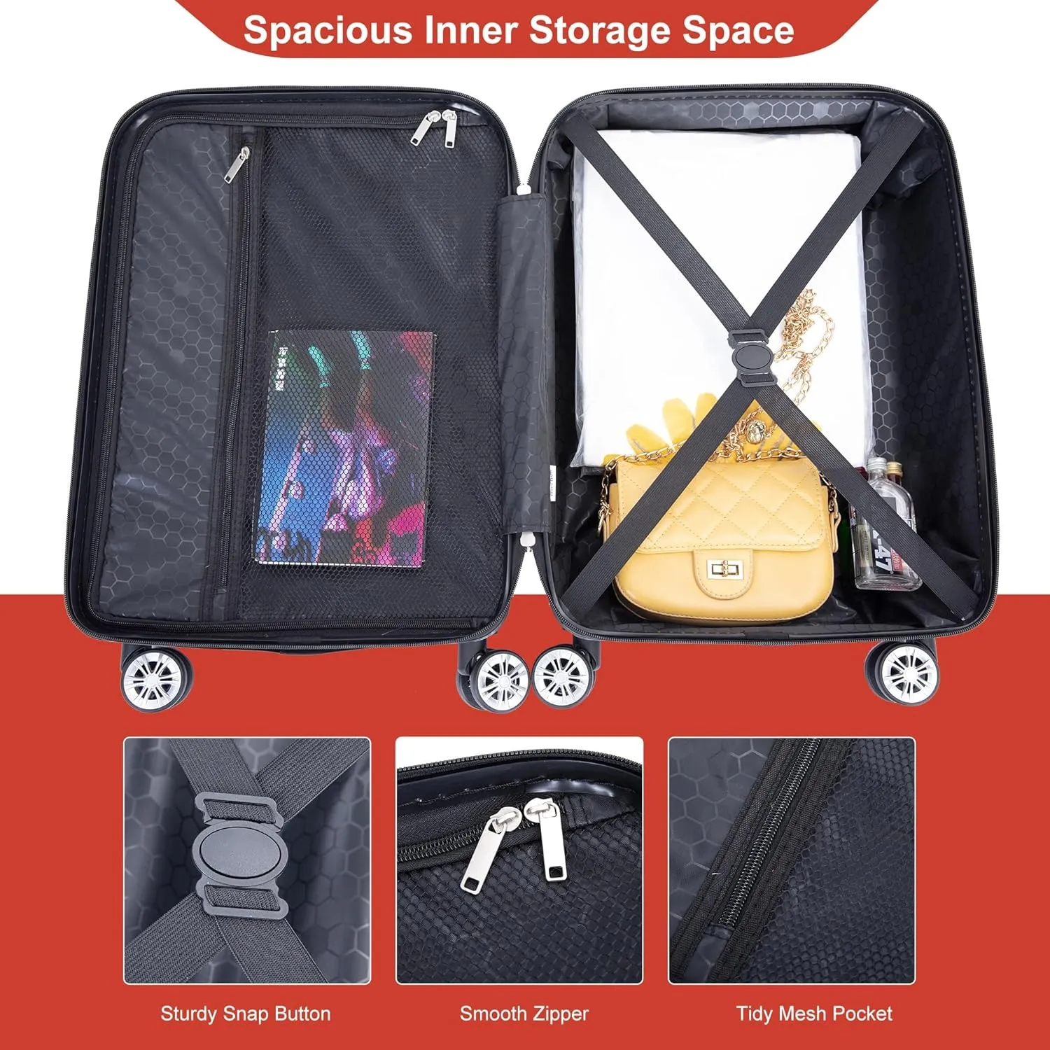 Travelhouse 4 Piece Luggage Sets Travel Suitcase, Large Capacity Lightweight Luggage Sets with TSA Lock & Spinner Wheels, Clearance Carry On Luggage Suitcase Set (ORANGE, 4 piece(14" 20'24"28"))