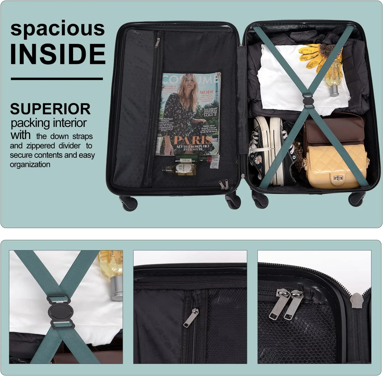 Travelhouse Amalodie Hardshell Upright Spinner Wheel Suitcase Set PP ABS, Lightweight Checked Carry-On Luggage 3-Piece Set with Spinner Wheels TSA Locks 20" 24" 28" (Dark Green)