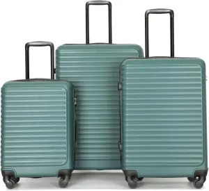 Travelhouse Amalodie Hardshell Upright Spinner Wheel Suitcase Set PP ABS, Lightweight Checked Carry-On Luggage 3-Piece Set with Spinner Wheels TSA Locks 20" 24" 28" (Dark Green)