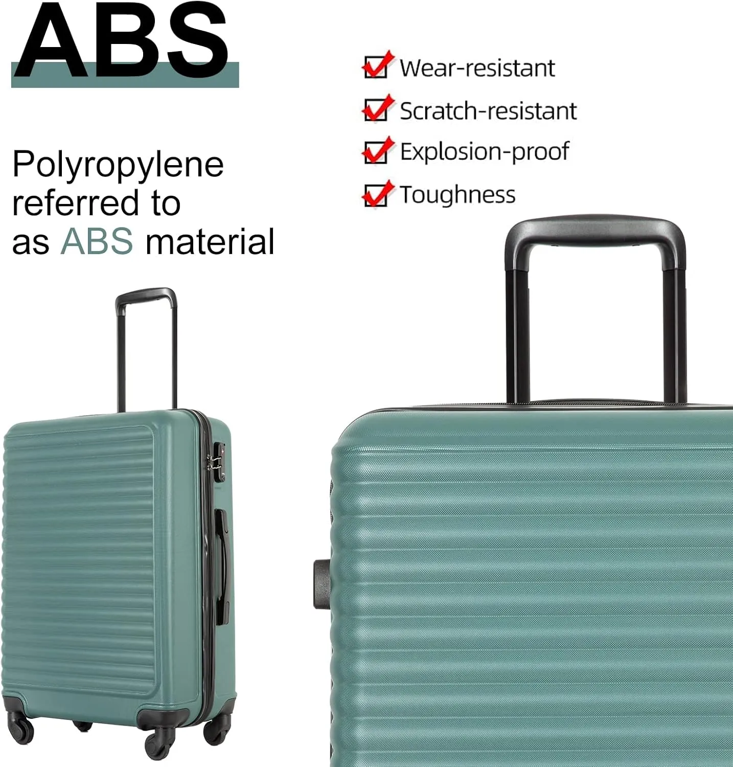 Travelhouse Amalodie Hardshell Upright Spinner Wheel Suitcase Set PP ABS, Lightweight Checked Carry-On Luggage 3-Piece Set with Spinner Wheels TSA Locks 20" 24" 28" (Dark Green)