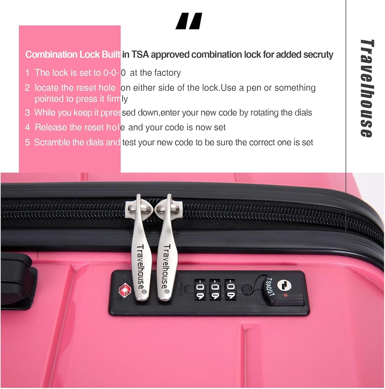 Travelhouse Luggage Sets 3 Piece PP Suitcase Set Hardside Spinner Wheel Luggage Clearance Lightweight TSA Lock for Travel, Business(20/24/28) (Pink)