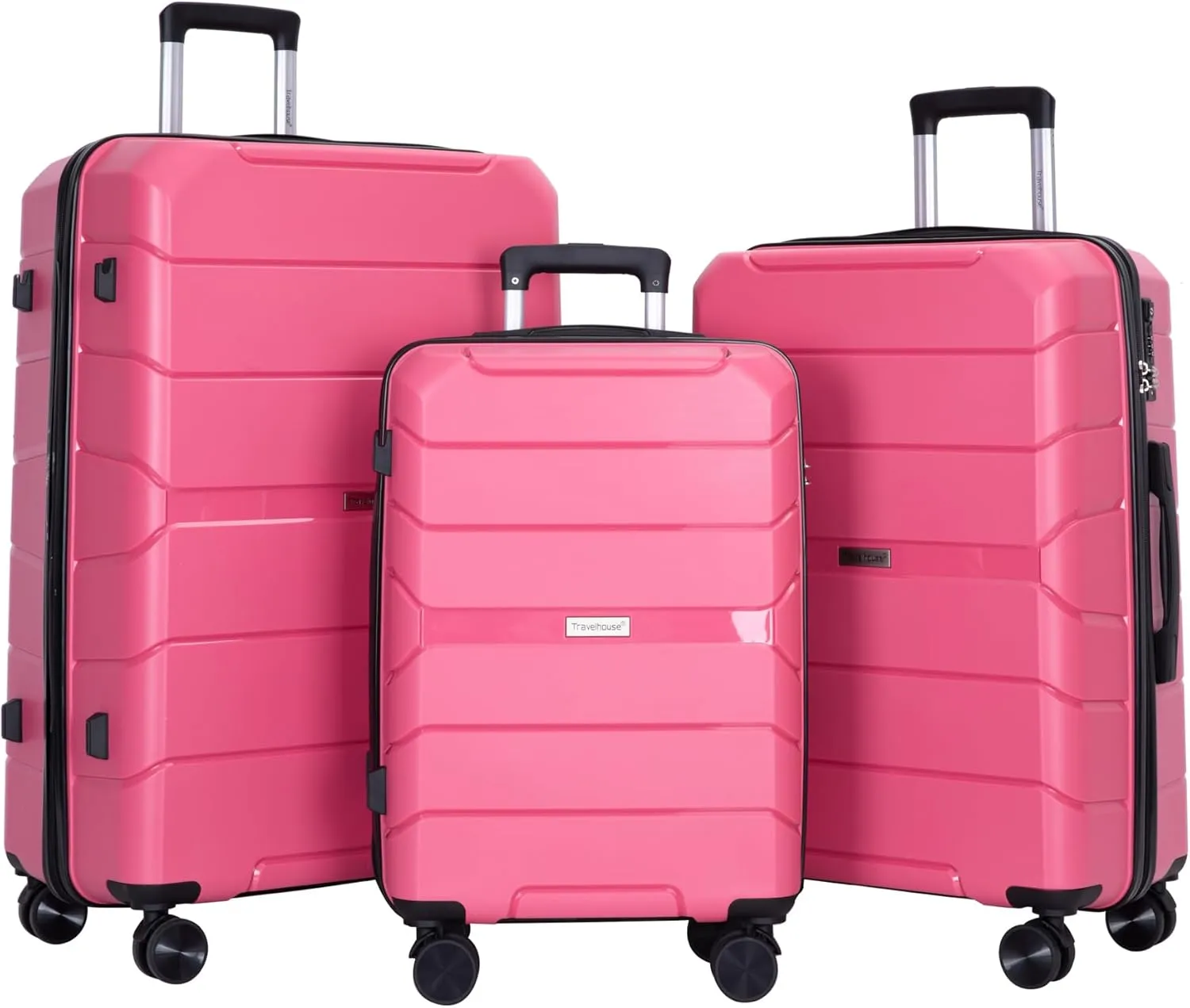 Travelhouse Luggage Sets 3 Piece PP Suitcase Set Hardside Spinner Wheel Luggage Clearance Lightweight TSA Lock for Travel, Business(20/24/28) (Pink)