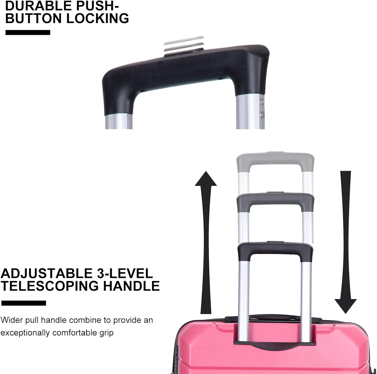 Travelhouse Luggage Sets 3 Piece PP Suitcase Set Hardside Spinner Wheel Luggage Clearance Lightweight TSA Lock for Travel, Business(20/24/28) (Pink)