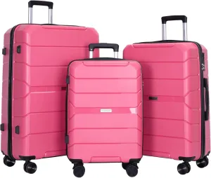 Travelhouse Luggage Sets 3 Piece PP Suitcase Set Hardside Spinner Wheel Luggage Clearance Lightweight TSA Lock for Travel, Business(20/24/28) (Pink)