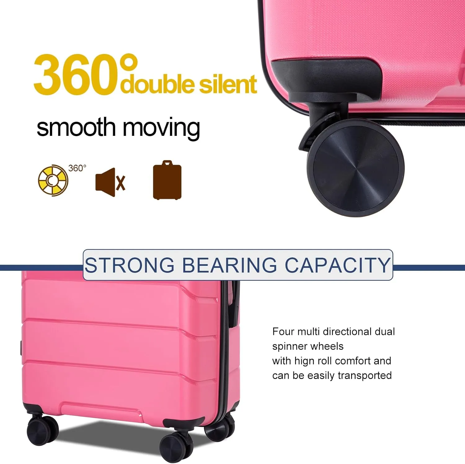 Travelhouse Luggage Sets 3 Piece PP Suitcase Set Hardside Spinner Wheel Luggage Clearance Lightweight TSA Lock for Travel, Business(20/24/28) (Pink)