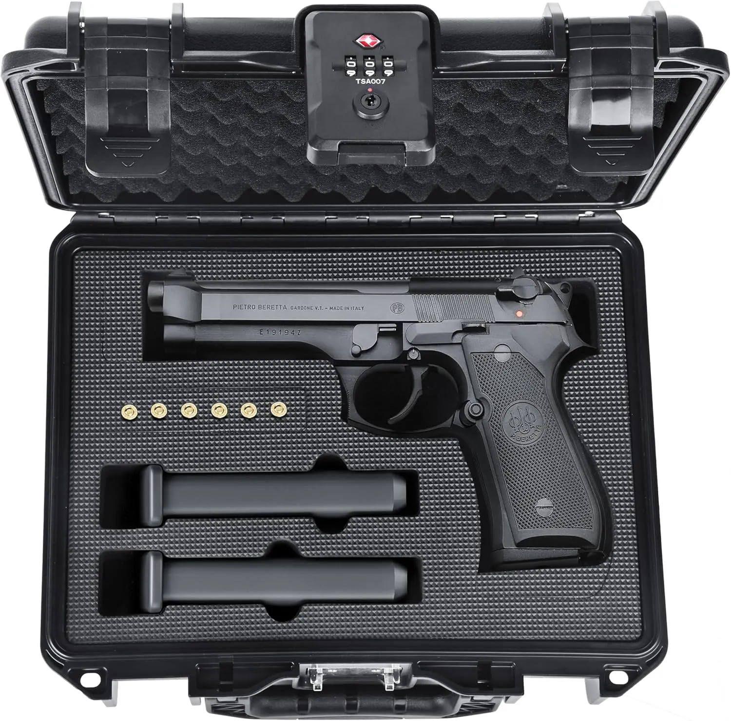 TSA Approved Firearm Travel Case for Beretta 92FS/M9/92A1/96A1, Waterproof Lockable Gun Cases for Handguns, Hard Pistol Case for 9mm Beretta Gun Storage & Transport