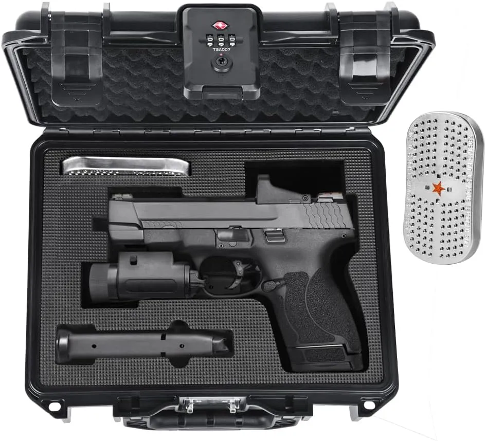 TSA Approved Pistol Case for Smith & Wesson – Lockable Hard Handgun Case for Travel & Home Storage – Fits M&P 2.0 Full Size & M&P9 Shield Plus with Optic & Tactical Light