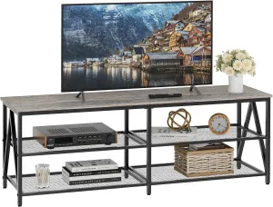 TV Stand for 60 65 Inch TV, Long 55" Entertainment Center 3-Tier TV Console Steel Frame Industrial Style TV Cabinet with Metal Frame for Living Room, Gray