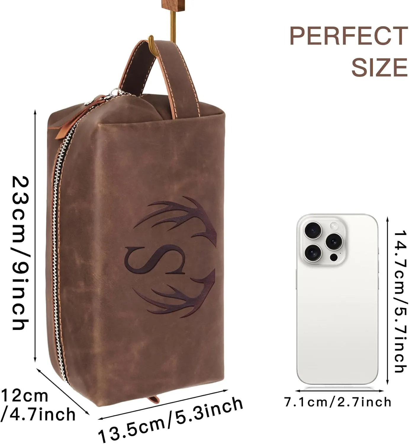Unique Mens Toiletry Travel Bag Monogrammed Initial PU Leather Waterproof Shaving Bag for Toiletries Accessories Personalized Retirement Anniversary Thank You Gifts for Men Husband Him (R)