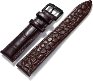 Universal Strap,16mm/18mm/20mm/22mm Alligator Full-Grain Texture Cowhide Watchband Stainless Steel Pin Buckle Classic Watch Strap Replacement(Type 5,16mm)